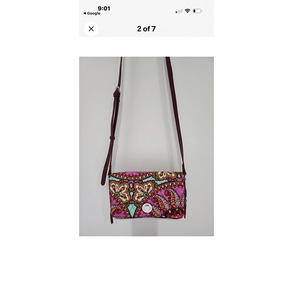 VERA BRADLEY Pink Paisley Purse Turnlock Crossbody Adjust Faux Leather Strap - Picture 6 of 6